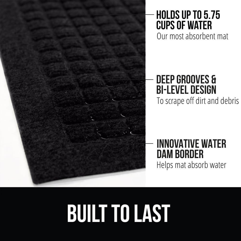 GORILLA GRIP Front Door Mat, 35x23, Indoor Outdoor Ultra Absorbent HydroAbsorb Doormat, Absorbs Up to 5.7 Cups of Water, Stain and Fade Resistant, Rubber Backing Doormats, Captures Dirt, Black