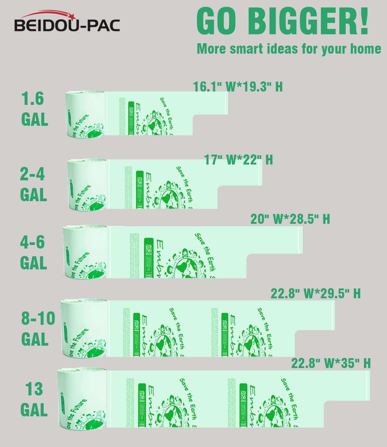 13 Gallon Compostable Tall Kitchen Trash Bags with Handle, 50 Count, Sturdy Biodegradable Garbage Bags for Food Scrap Waste, ASTM D6400, US BPI Certified