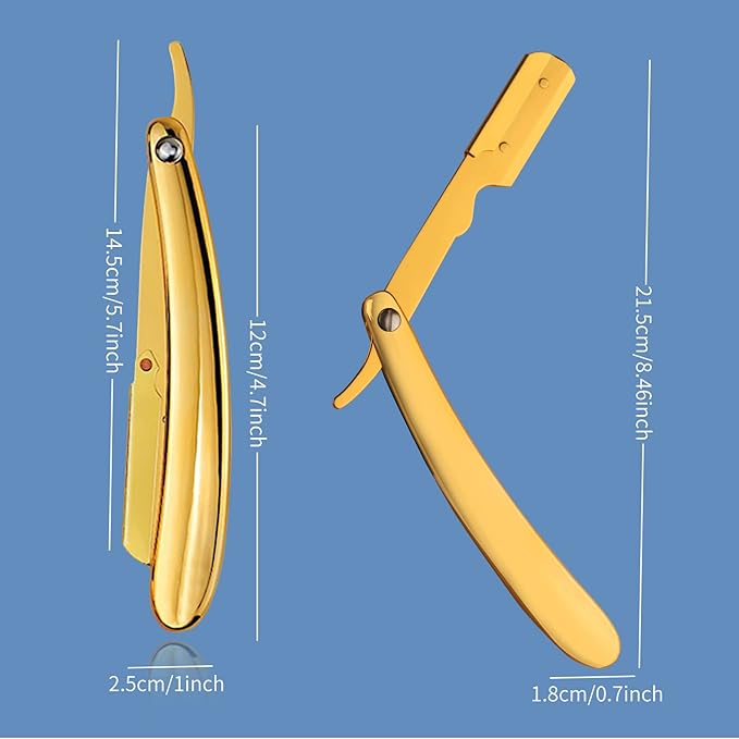 Professional Straight Razors for Men, Barber Straight Edge Razor Stainless Steel Barbero Shaver for a Smooth & Precise Shave for Men's Shaving (Gold)