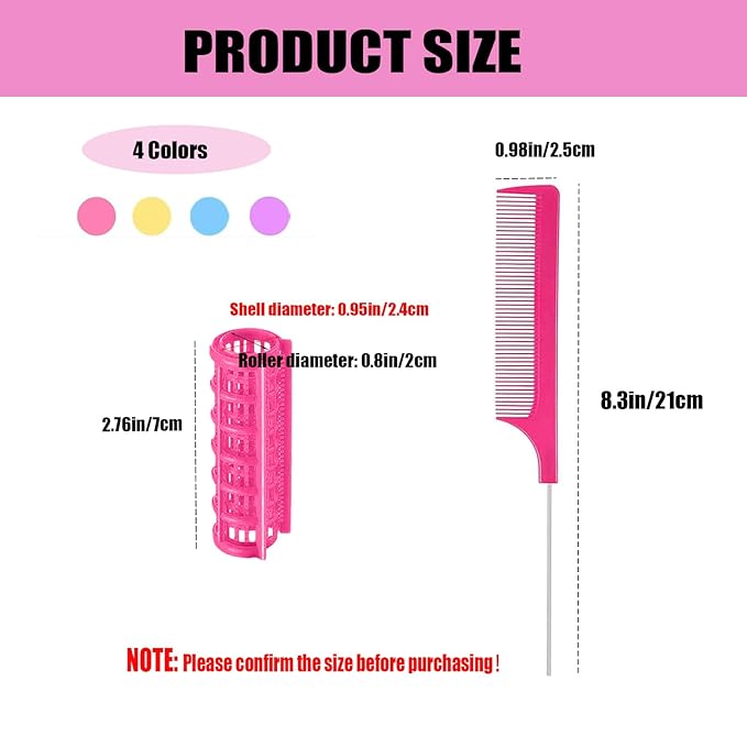 ZMD 24PCS Small Plastic Hair Curlers Rollers Set, 0.8in/2cm, Heatless Self Grip Hair Rollers with Mini Comb for Medium Short Thin Fine Hair (Pink)
