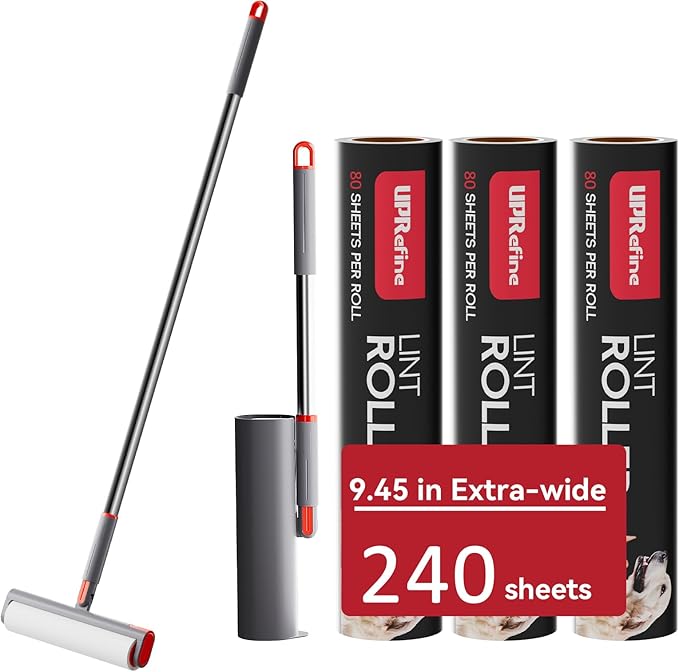 Large Lint Rollers for Pet Hair,Extra Sticky 9.45'' Giant Lint Roller with 240 Sheets Lint Rollers with 3 Extendable Handle for Floor,Carpet, Couch, Clothing, Animal Fur