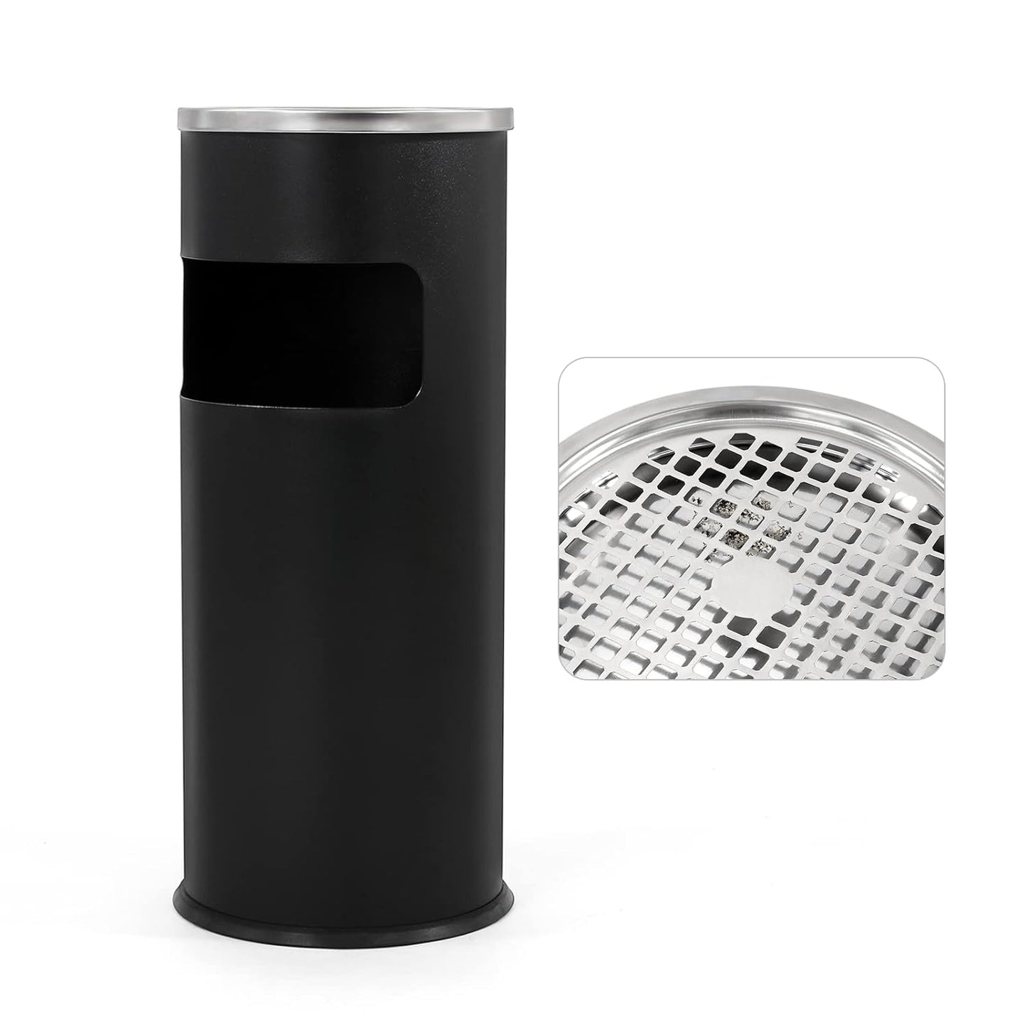 Trash Can Outdoor Waste Container Round Stainless Steel Trash Can with Removable Inner Bucket for Disposal Commercial Waste Container 9.8 x 24-Black