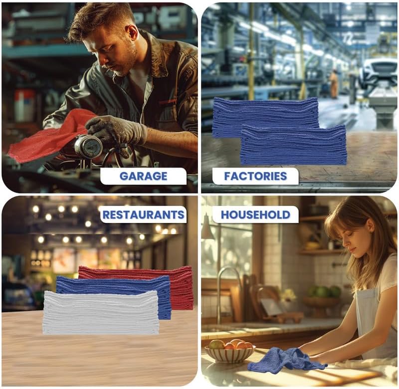 Shop Towels (White, 25-Pack) - Bulk Cleaning Towel in a Bag, Mechanic Cotton Wipes for Car Maintenance, Auto Mechanics & Garage, Wipe Grease & Oil, Machine Wash & Reusable