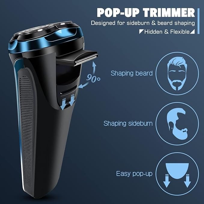 Snapbuy Electric Razor for Men, Snapbuy Electric Razor Pro of Father, 4D Floating Head Rotary Shaver, Ipx7 Waterproof Electrical Razors, Wet & Dry Fast Charging Electrical Shaver LCD Display (Blue)