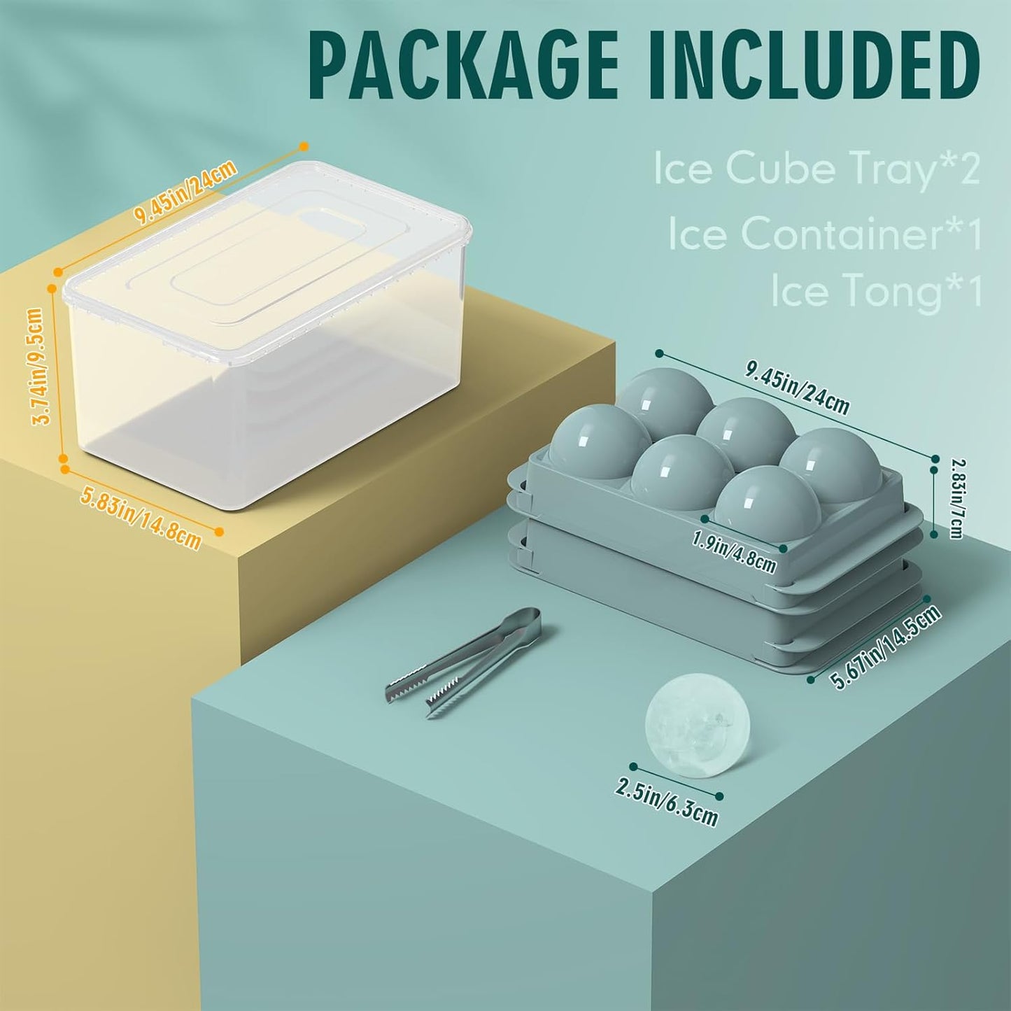 WIBIMEN Large Ice Cube Molds, Big Round Whiskey Ice Cube Trays for Freezer, Easy to Fill & Release, Whiskey Bourbon Cocktail(2.5In*6 Balls- Blue/2 Pack)