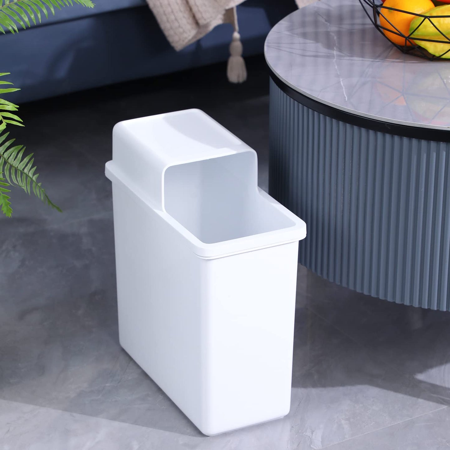 JOYBOS Bathroom Trash Can, Small Dogproof Garbage Can with Lid 14 Liter Slim Plastic Bin 4 Gallon Waste Basket for Bedroom Office Trashcan RV Narrow Place,White