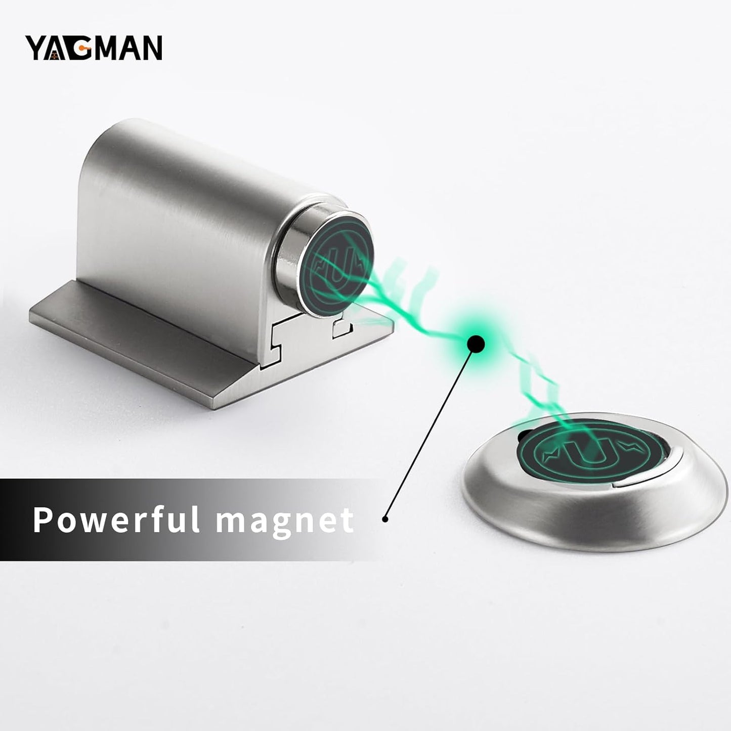 3 Pack Magnetic Door Stoppers Retractable Bottom of Door Holder No Drilling Mount Floor Door Stop with Screws and Adhesive Catch Door Keep Door Open Brushed Nickel BN-3