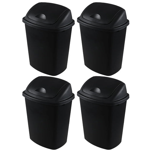 4 Pack Plastic Swing-Top Trash Can, 10 Gallon Plastic Kitchen Trash Can with Swing Lid, Black