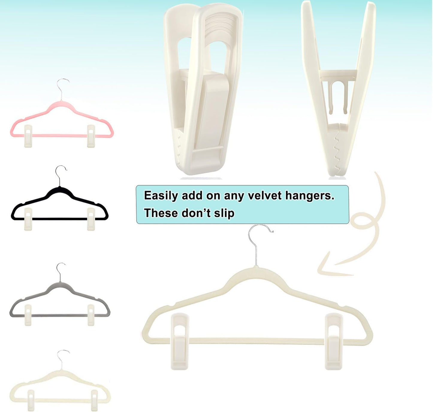 Hanger Clips Perfect for Velvet Hangers (Beige, 80 PCS), Strong Plastic Clips Pant Skirt Hanger Clips for Beige Flocking Felt Hangers
