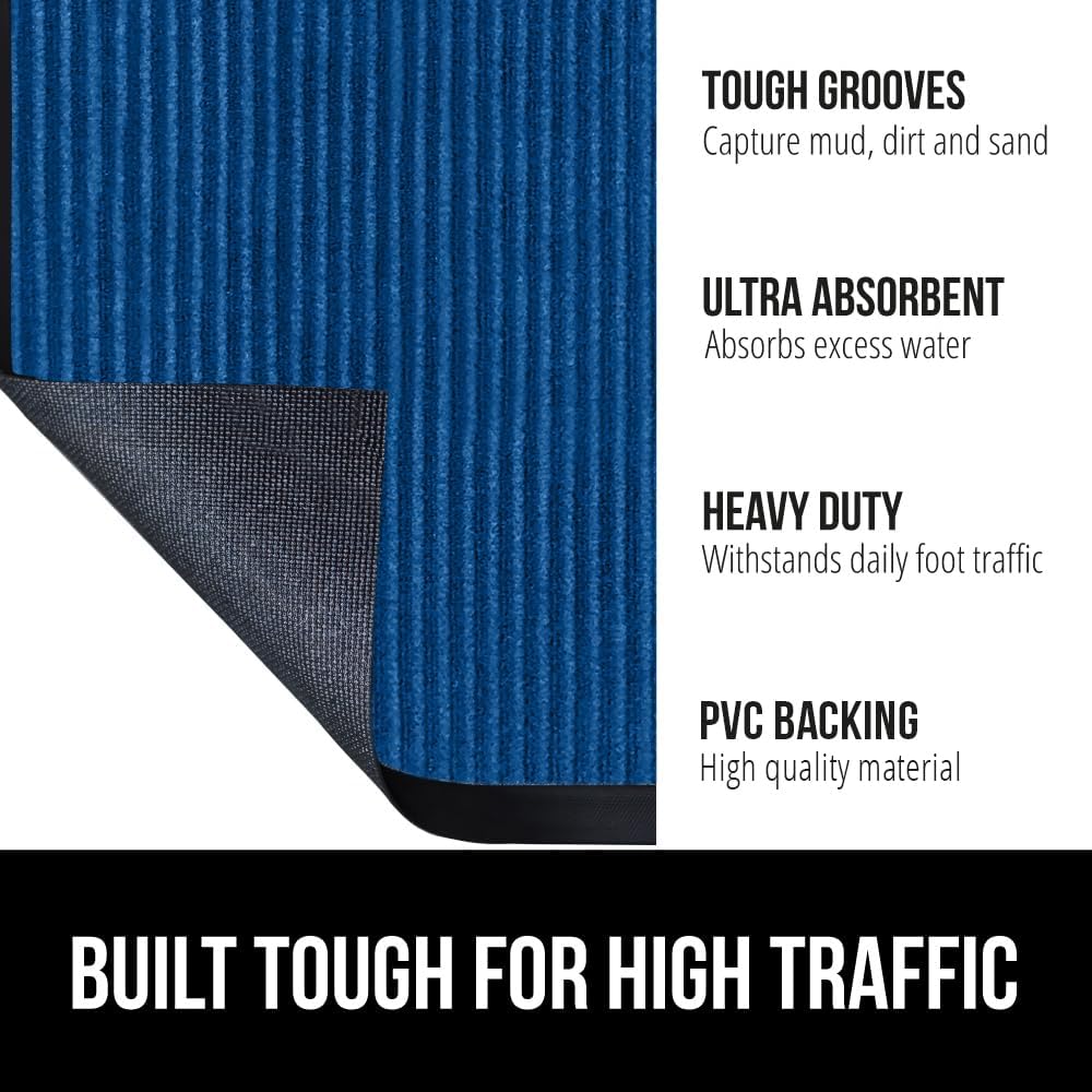 GORILLA GRIP Traffic Guard Door Mat, 60x36, Heavy Duty Welcome Mats, Commercial Office Space Doormat, Waterproof, Fade Resistant, Strong Rubber Backing, Low Profile, Shoe and Boot Scraper, Blue