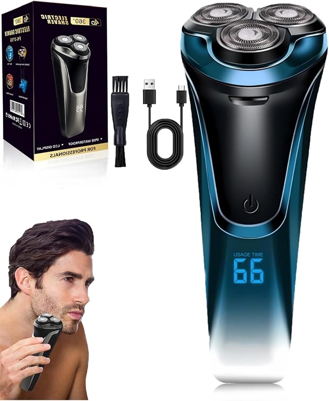 Snapbuy Electric Razor for Men, Snapbuy Electric Razor Pro, Ipx7 Waterproof Cordless Shaver with 90-Min Runtime, 4D Floating Head Rotary Shaver, Fast Charging (Blue)