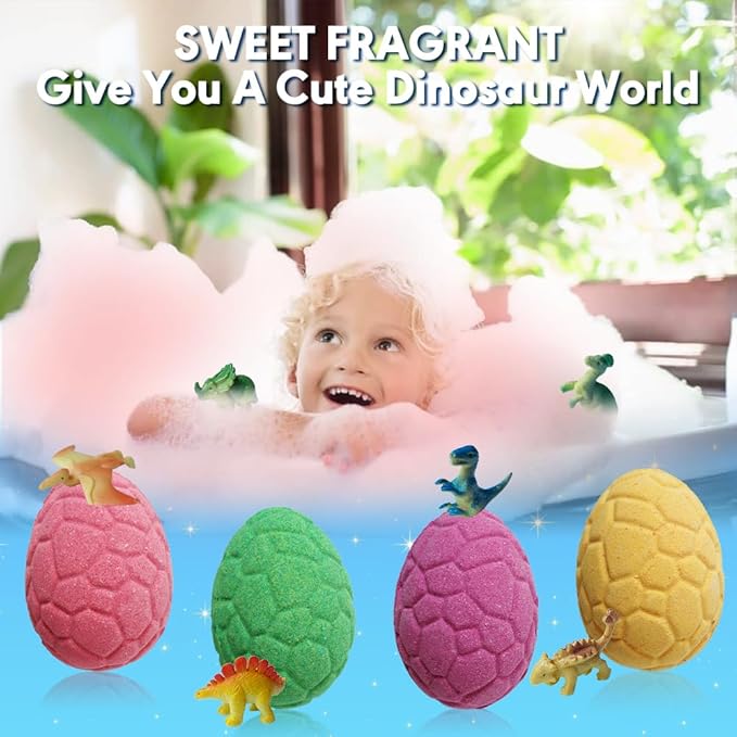 KAV Dinosaur Egg Bath Bombs for Kids – 6pc Fizzy Dino Bath Bomb Gift Set with Surprise Toy Inside – Fun Fizzy Bath Bombs for Boys & Girls, Birthday Gift, Stocking Stuffer, Kids Spa Set