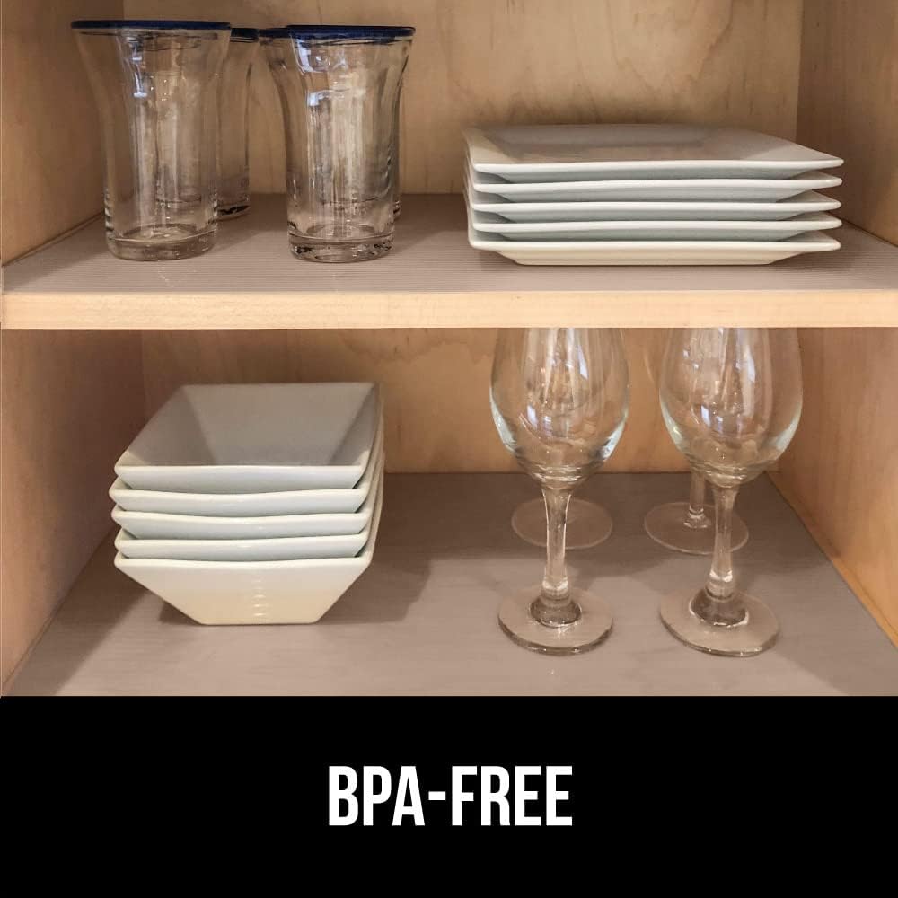 GORILLA GRIP DuraGuard Shelf Liner, 20x30 Non-Adhesive Cabinet Liners for Kitchen Drawers, Shelves, Refrigerator, Pantry Storage, Bathroom Closet, Durable Waterproof BPA Free Ribbed Plastic, Beige