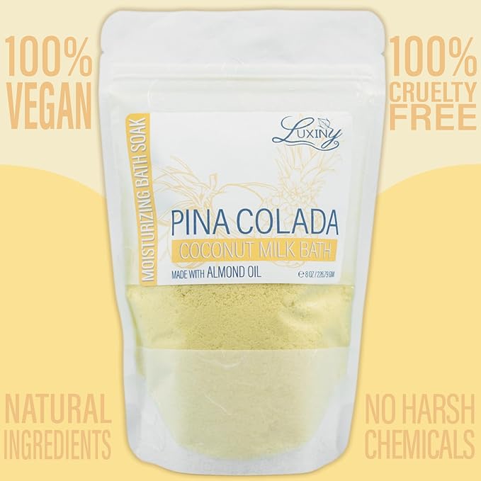 Luxiny Vegan Milk Bath Soak Made with Coconut Milk Powder & Sweet Almond Oil Which Creates A Bath Bomb Dust Soothing Fizz, 8oz (Pina Colada)
