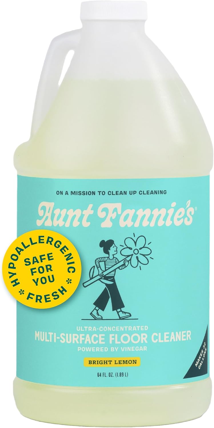 Aunt Fannie's Ultra Concentrated Floor Cleaner Vinegar Wash, Multi-Surface Solution For Mopping, Value Size, Bright Lemon Scent, 64 oz
