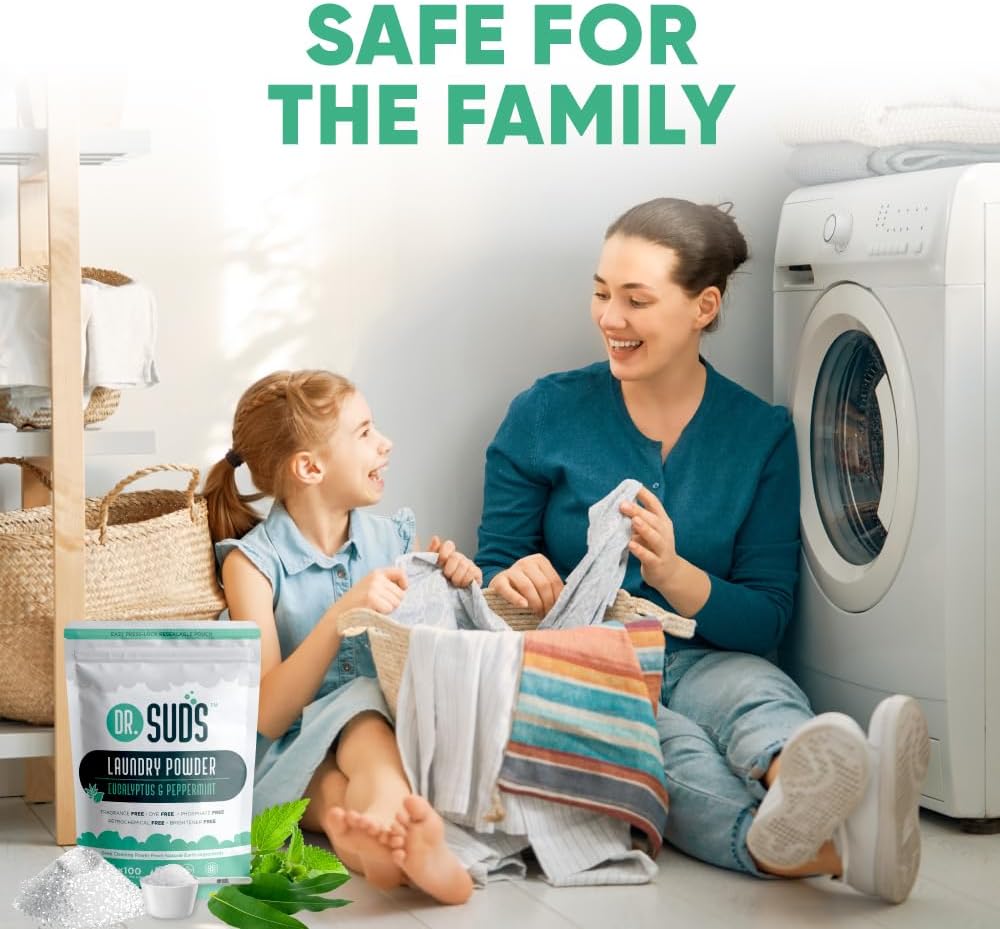 Dr Suds Natural Laundry Detergent Powder 4 Lbs 100+ Loads Scented with Eucalyptus and Peppermint Made with Natural Earth Ingredients Made in USA