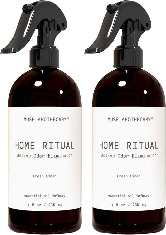 Muse Apothecary Home Ritual Active Odor Eliminator Spray - Furniture Deodorizer Spray & Bathroom Odor Eliminator for Home - Essential Oil Air Freshener - 8oz, Fresh Linen