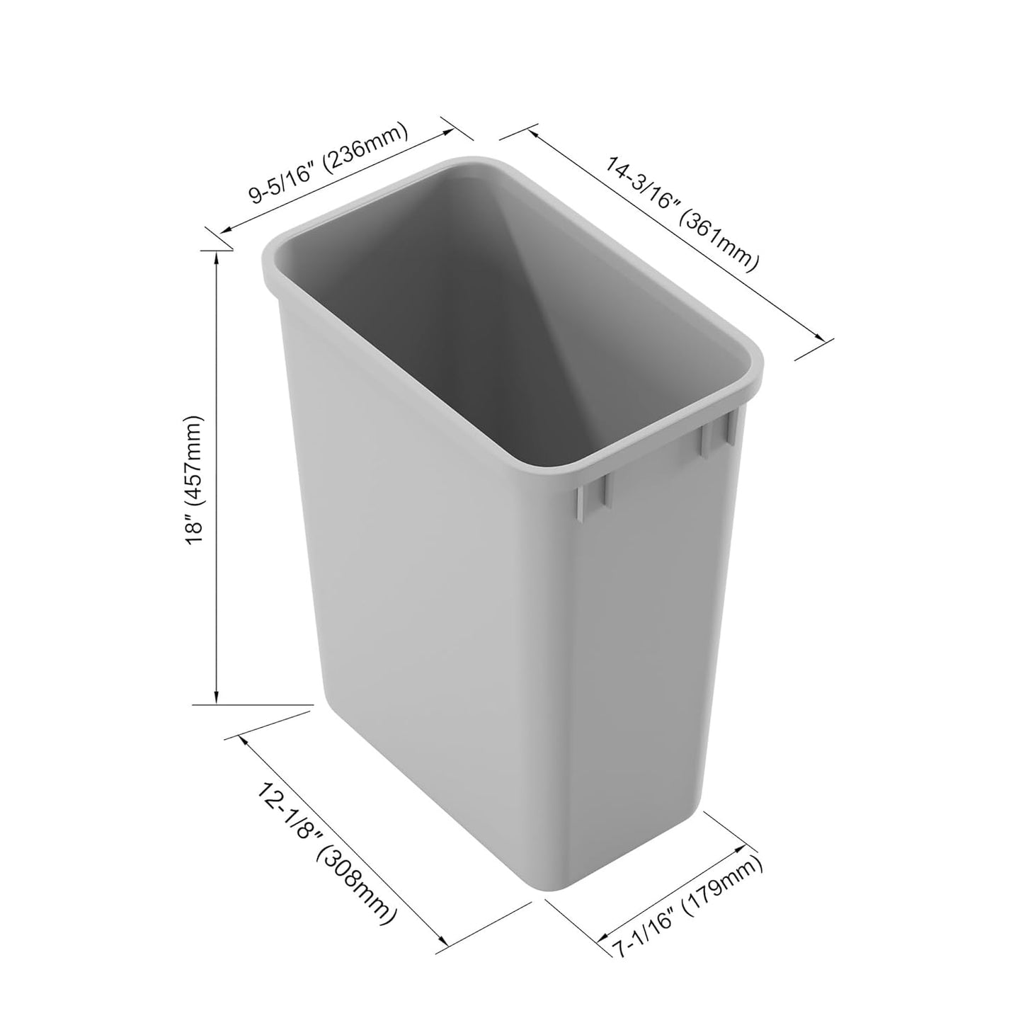 Dowell 35L Wastebasket Trash Container, 37Qt/9.2Gal, Plastic, Stackable, for Kitchen/Bathroom/Office, Fits Under Sink/Desk (Grey 4000 35 04)