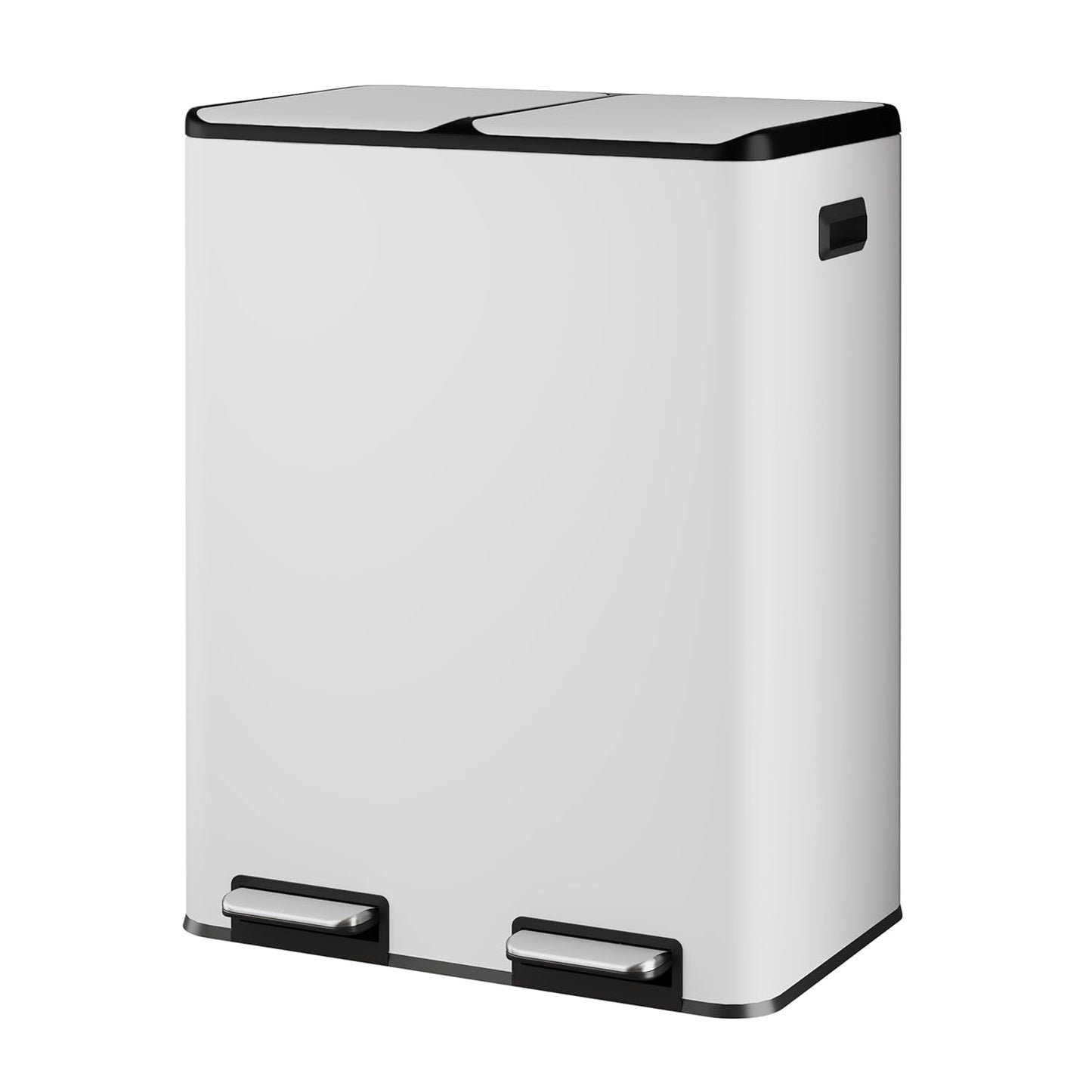 WLIVE Dual Trash Can, 2 x 8 Gallon (2 x 30 L), Step Trash Can with Lid with Inner Buckets, 2 Compartment, Heavy-Duty Stainless Steel Gabage Can for Kitchen with 15 Trash Bags, White