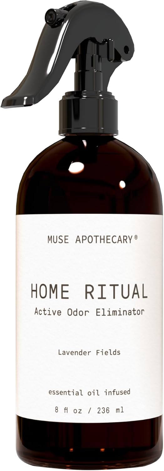 Muse Apothecary Home Ritual Active Odor Eliminator Spray - Furniture Deodorizer Spray & Bathroom Odor Eliminator for Home - Essential Oil Air Freshener - 8oz, Lavender Fields