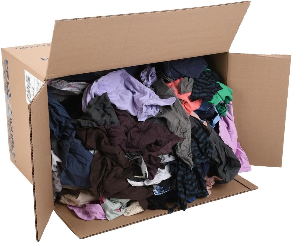 PRO SOURCE Low Lint Reclaimed Cotton Shop Rags, Washable Reusable Disposable (50 lb Box)