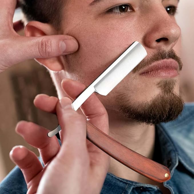 Premium Stainless Steel Shaver Razor with Shaving Strop for Men，Professional Straight Edge Barber Razor,Straight razors for men, Home & Salon Grooming Using (NO.191)