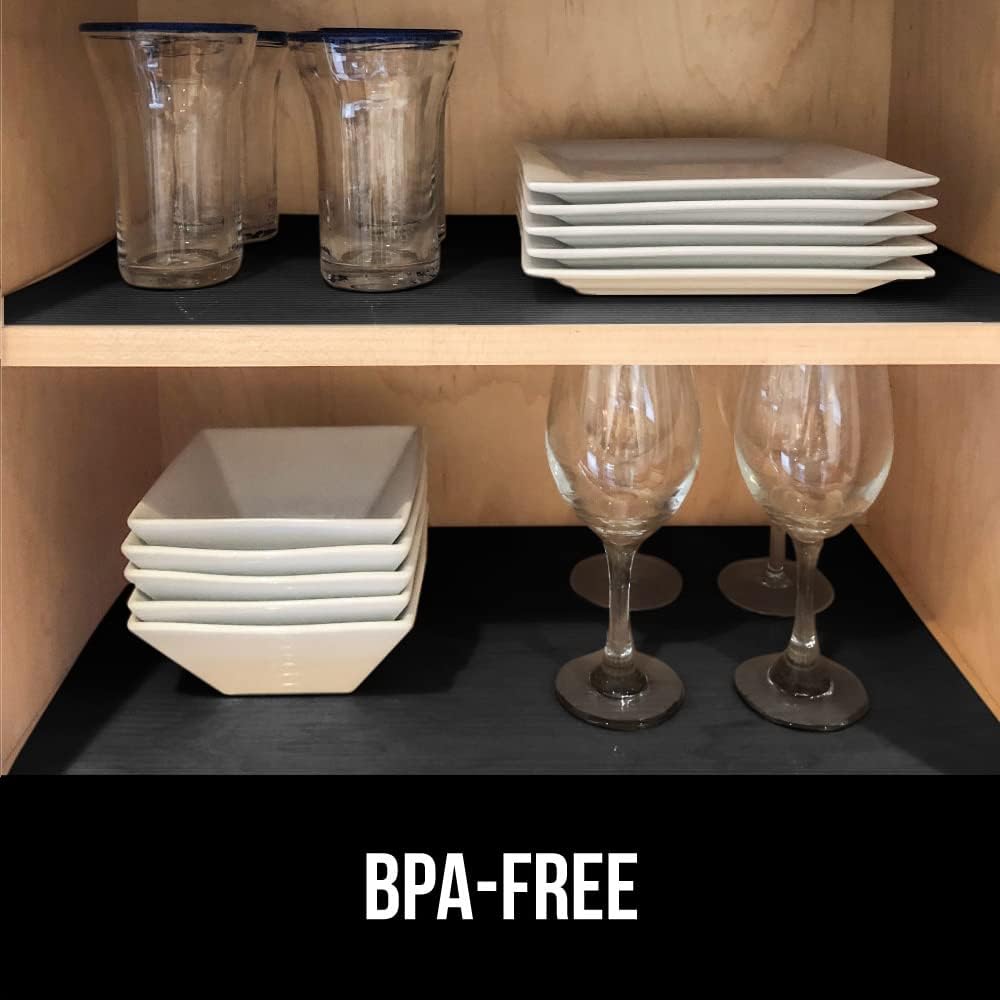 GORILLA GRIP DuraGuard Shelf Liner, 24x30 Non-Adhesive Cabinet Liners for Kitchen Drawers, Shelves, Refrigerator, Pantry Storage, Bathroom Closet, Durable Waterproof BPA Free Ribbed Plastic, Jet Black