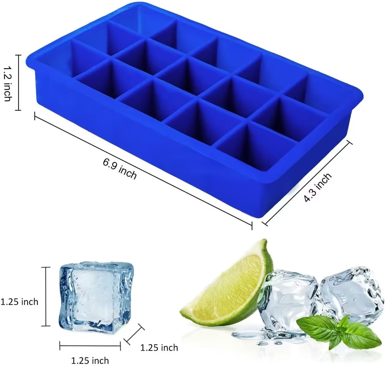 Ozera 2 Pack Silicone Ice Cube Tray, Ice Cube Trays for Freezer, Easy Release Silicone Ice Cube Molds for Whiskey, Cocktail, Chocolate