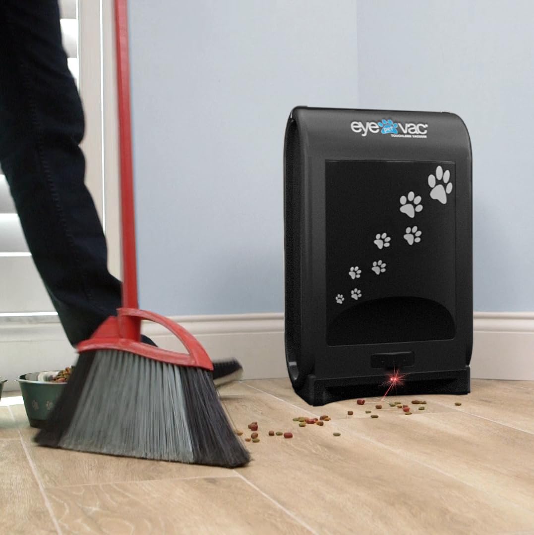 EyeVac Pet Touchless Vacuum Automatic Dustpan - Ultra Fast & Powerful - Great for Sweeping Cat Dog Pet Hair Food Dirt Kitchen, Corded Canister Vacuum, Bagless, Automatic Sensors, 1400 Watt (Black)