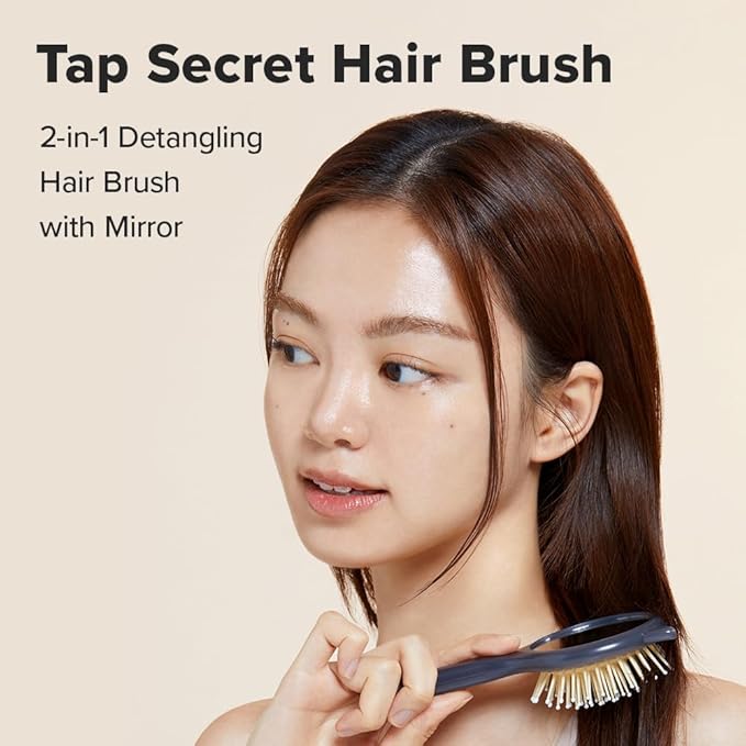 I DEW CARE Biotin Dry Shampoo - Tap Secret Original, 0.24 Oz + Tap Secret Detangling Brush with Mirror Bundle