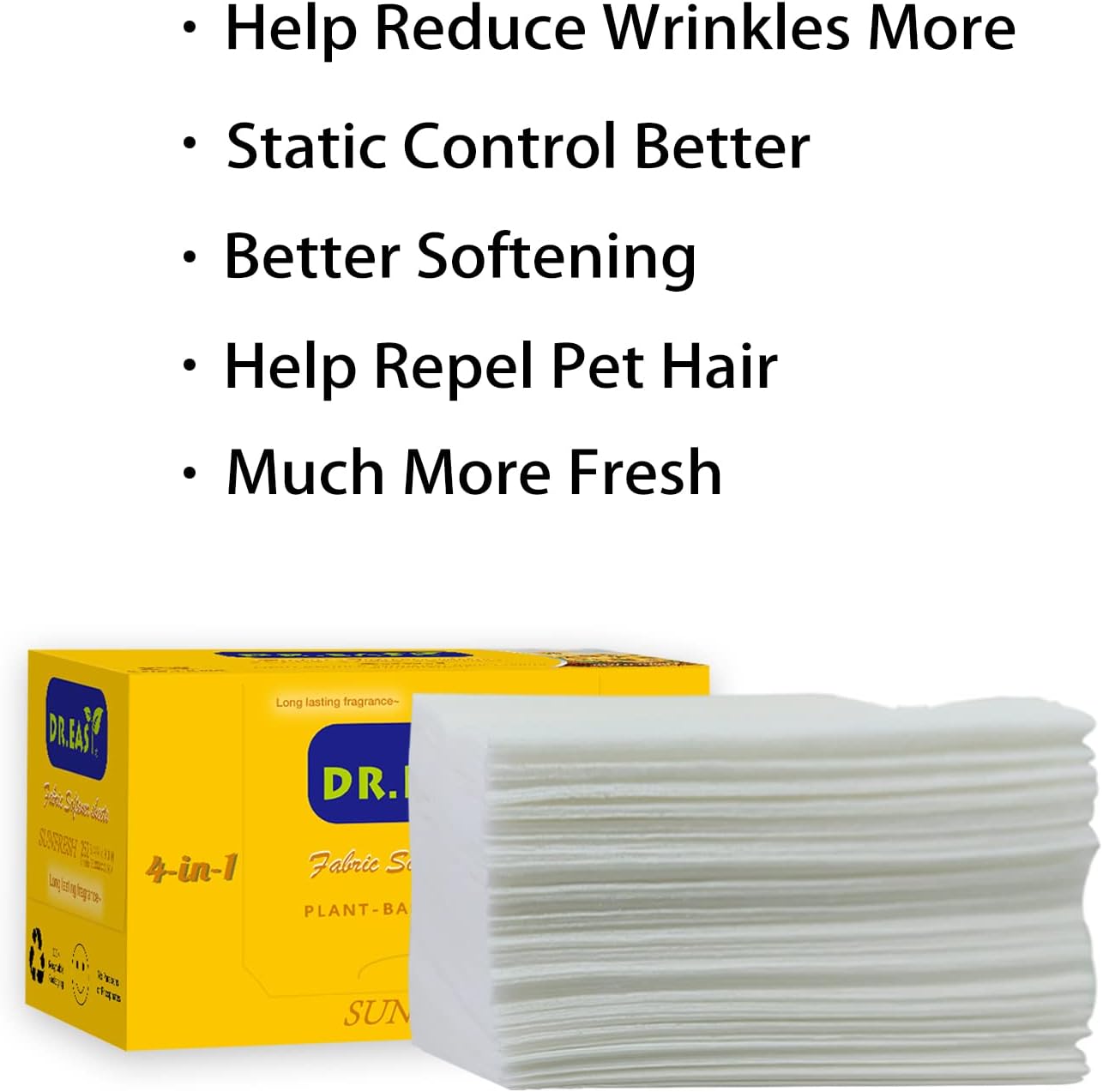 DR.EASY Dryer Sheets Plant Based Formula 252 Ct Fabric Softener sheets for Laundry Sunfresh Essential Oil Scented No Artificial Fragrances No Dyes Reduce Static & Wrinkles Help Repel Pet Hair