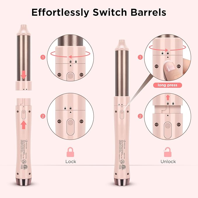 IG INGLAM 3 in 1 Cordless Detachable Hair Styling Set with 1'' Flat Iron, 1.25" Curling Wand, 1.5" Thermal Brush, Rechargeable Portable for Travel, Gift for Women