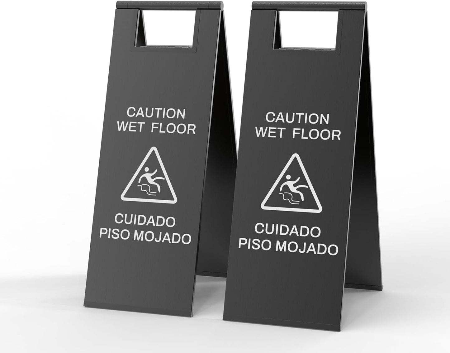 2 Pcs Wet Floor Sign, 24 Inch Black Stainless Steel Caution Wet Floor Sign Double Sided Foldable Bilingual Commercial Safety Warning for Hotel Market Restroom Restaurant Office