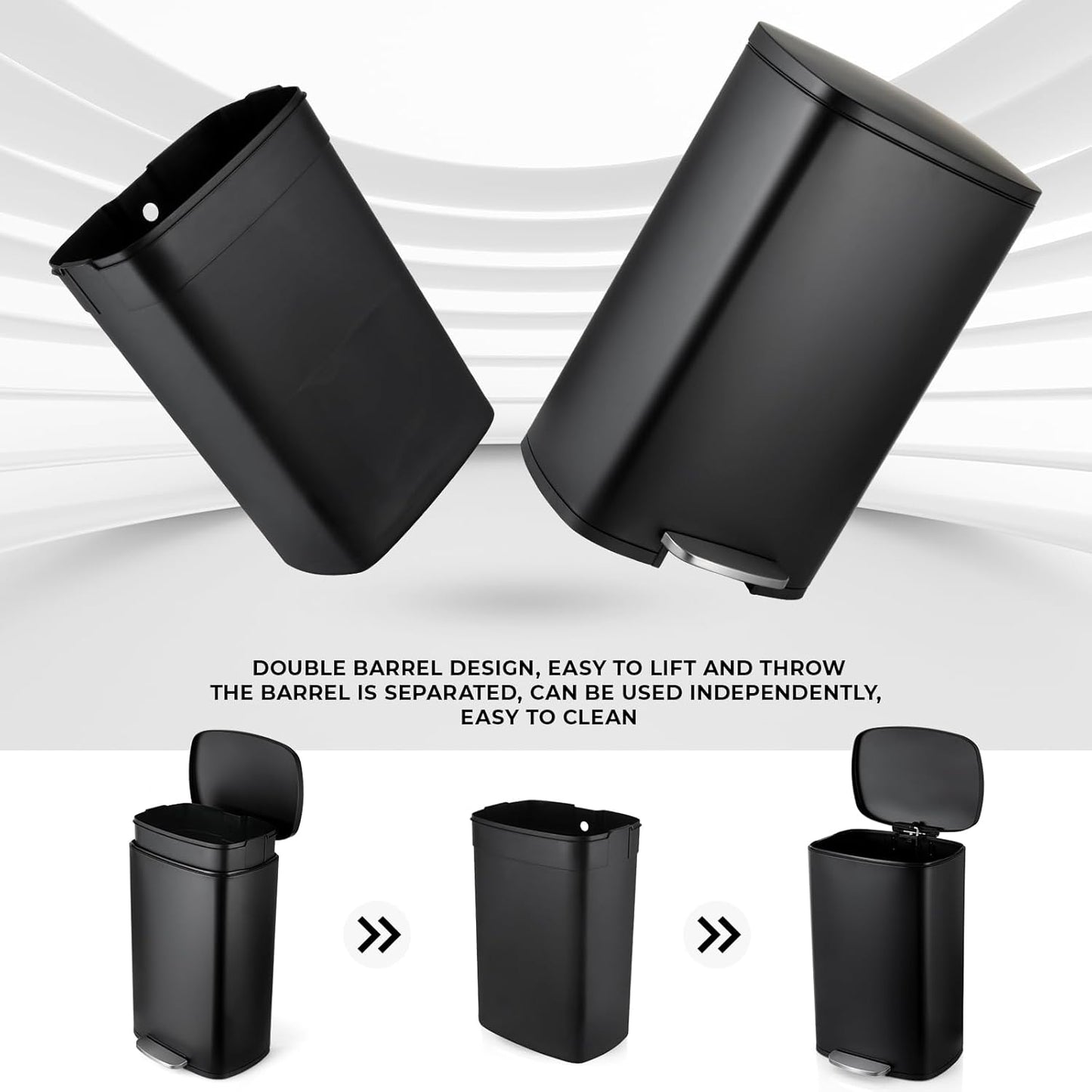 8 Gal Kitchen Trash Can, 30L Recycling or Garbage Bin, Brushed Stainless Steel Waste Basket, Soft&Quiet Close Dustbin, with Step-On Pedal, Removable Inner Bucket, for Home, Office, LIving Room