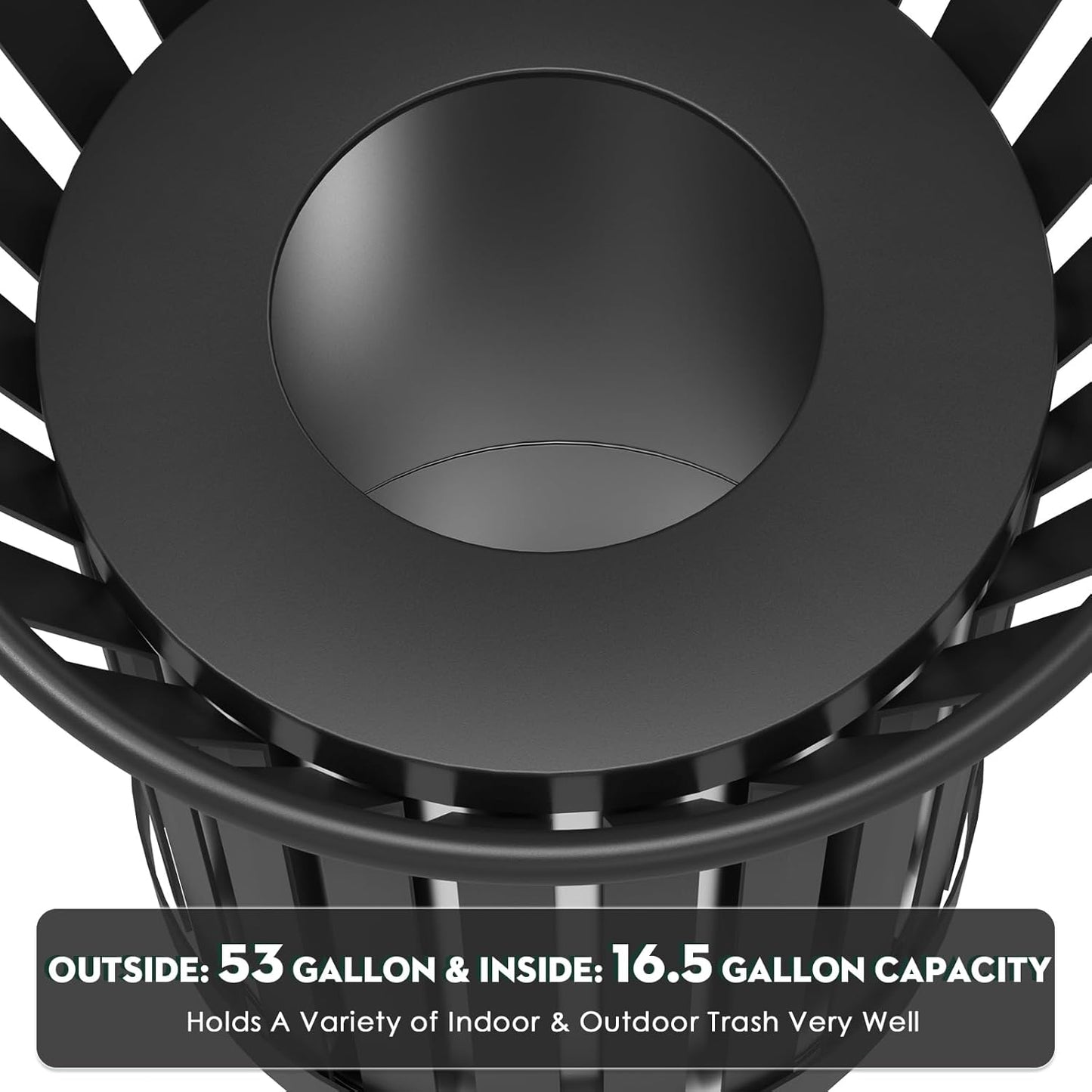 27.6IN Round Large Outdoor Trash Can, Heavy Duty Metal Slatted Garbage Can Outdoor, All Weather Resistant Commercial Garbage Cans, Waste Receptacle in Park, School, Beach, Patio Black