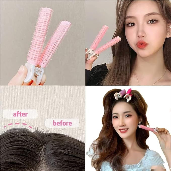 Hair Rollers with Clip, 4Pcs Volumizing Hair Root Clips Bangs Curler DIY Hair Styling Accessories Tool and Portable Self Grip Volume Clips