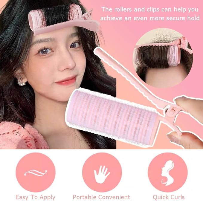 2 in 1 Bangs Hair Rollers with Clip Hair Styling Clips Set,Volumizing Clips Root Lifting,Portable Bangs Curler DIY Volume Clip for Fluffy Hairstyles,4 PCS