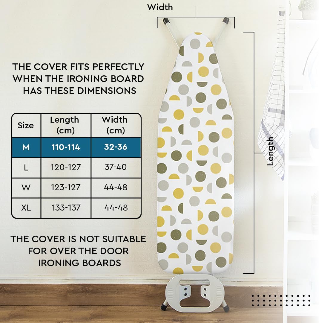 Encasa XO Ironing Board Cover and Pad 42"x14" - Thick 3mm Felt Padding, Drawstring Tightening & Lock, Easy Fit, Scorch & Stain Resistant, Fits Medium Ironing Board - Big Leaves Blue