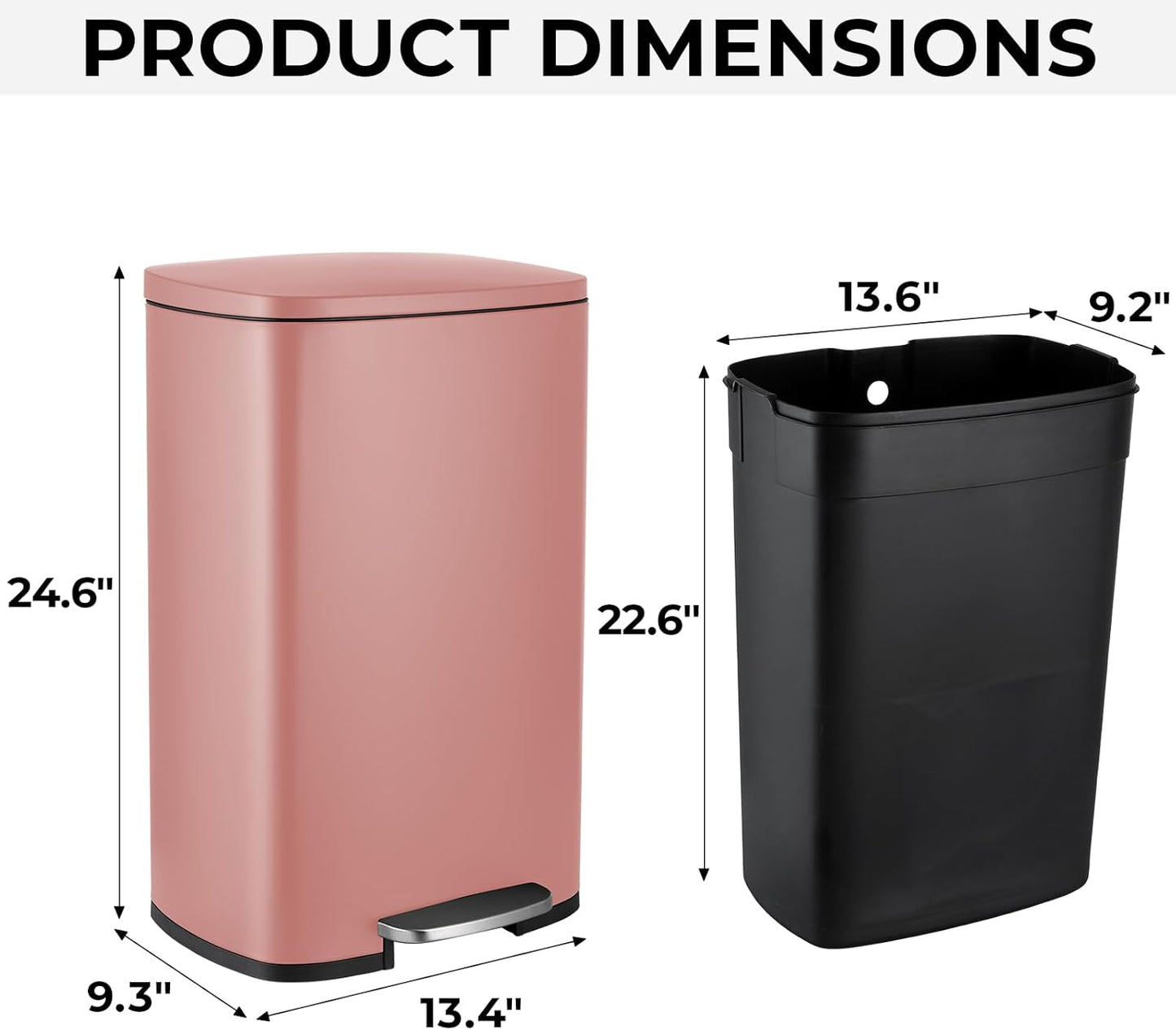 8 Gal Kitchen Trash Can, 30L Recycling or Garbage Bin, Brushed Stainless Steel Waste Basket, Soft&Quiet Close Dustbin, with Step-On Pedal, Removable Inner Bucket, for Home, Office, Living Room