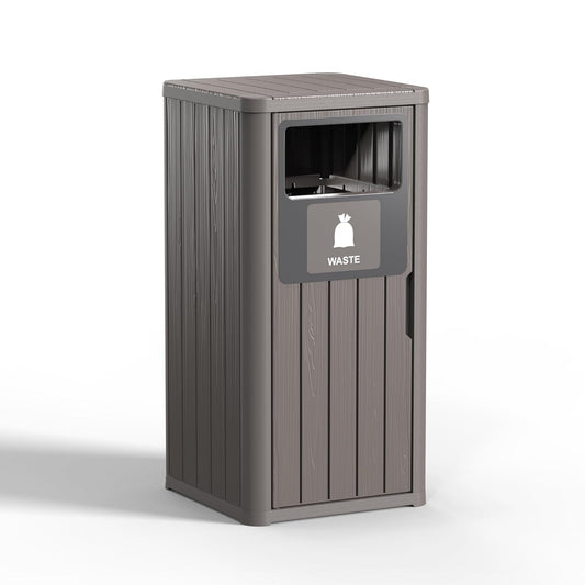 Outdoor Single Barrel Trash Can,Waterproof Resin Garbage Can with Garbage Labels,Durable Waste Bin for Porch, Backyard,Kitchen,for 30 to 39 Gallon Trash Bags