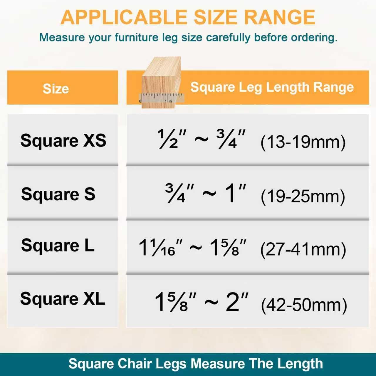 32 Pcs Square Chair Leg Protectors for Hardwood Floors,Felt Furniture Floor Protectors with Silicone Caps, Small Size (Fits Chair Legs with Side Length: 3/4" to 1")