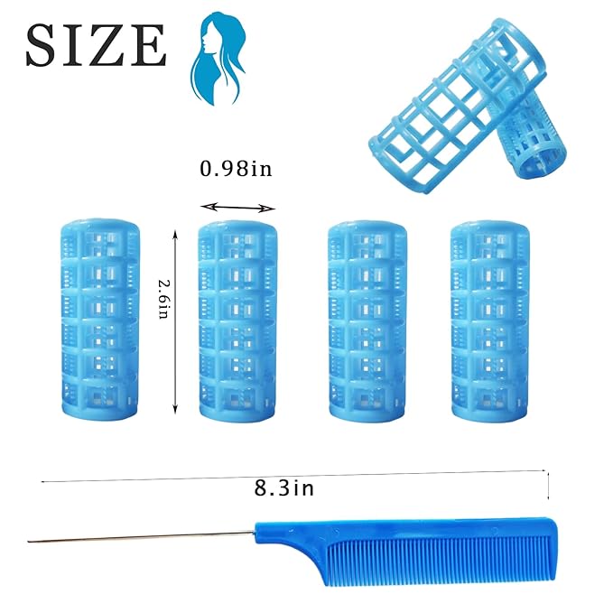 20 Pack Snap Hair Roller Plastic Hair Rollers Set, 0.98Inch/2.5cm Heatless Rollers with Mini Comb, Snap on Rollers for Fine Thin Hair, Self Grip Roller for DIY （SIZE L BLUE）
