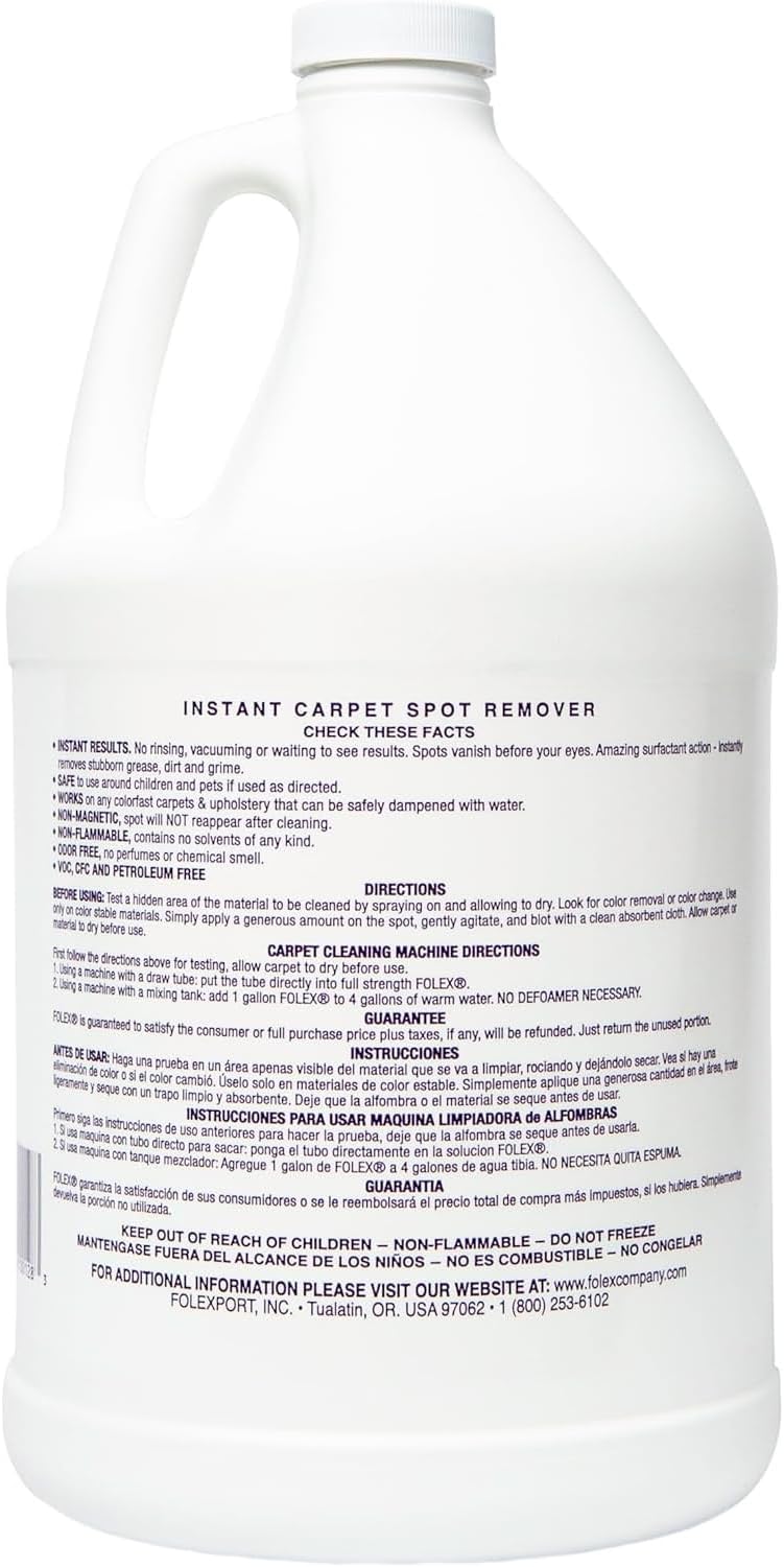 FOLEX Instant Carpet Spot Remover 128 oz - Powerful Stain Remover for Carpets, Upholstery & Rugs - Eliminates Pet Stains, Grease, Red Wine, Food, Makeup & More - With Reusable Cleaning Cloth - 1 Pack
