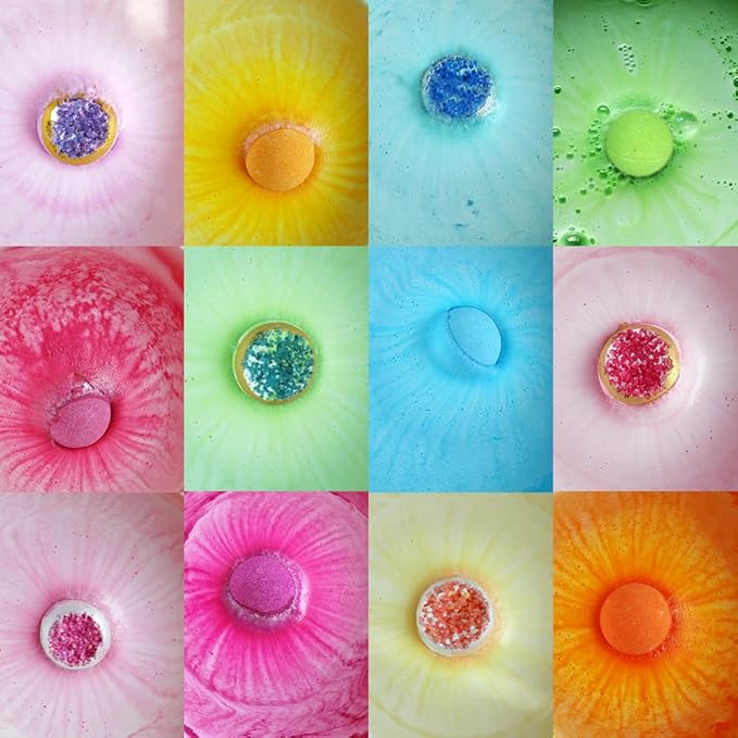 KAV Bath Bombs for Women — Natural Geode Bathbombs for Girls, Tweens | Set of 12 Organic Bath Bomb Giftset with Various Scents and Colors, Moisturizing Spa Fizzies — Essential Oil Infused Gift-Ready