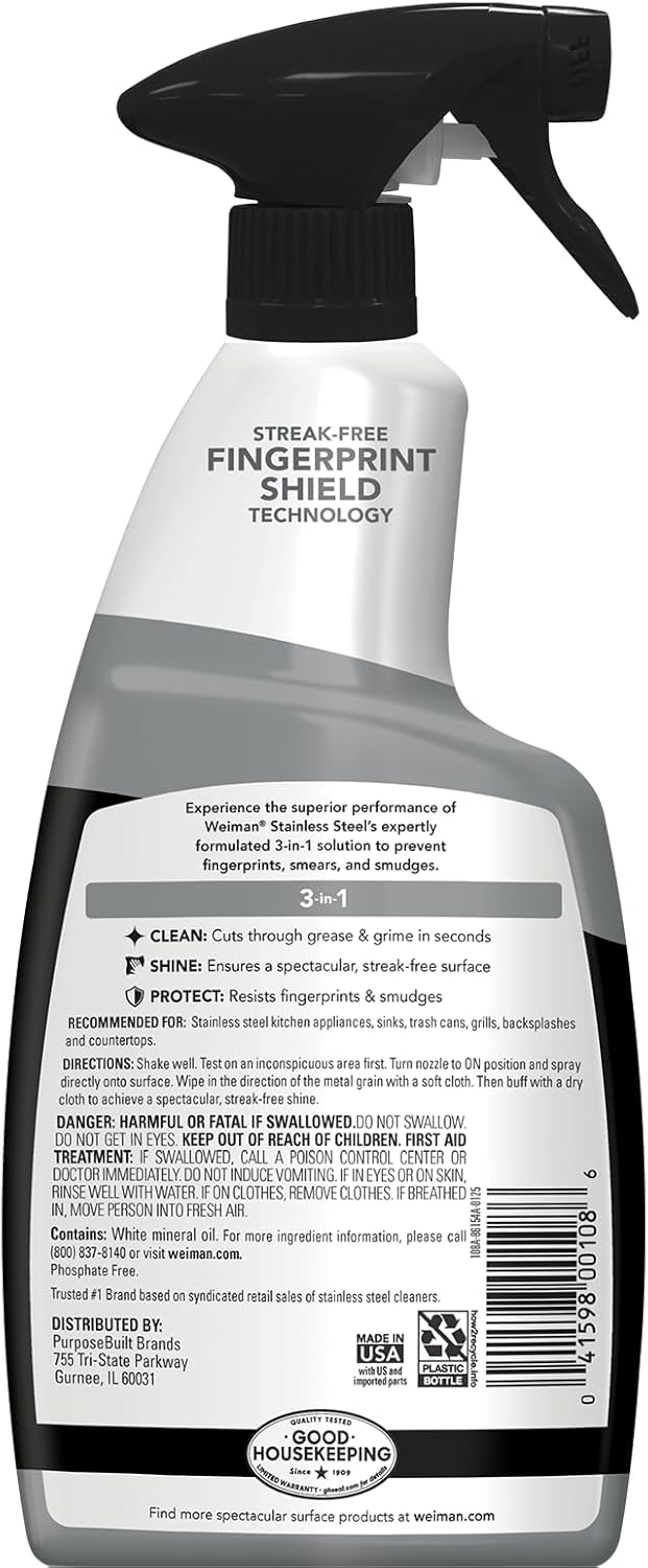 Weiman Stainless Steel Cleaner and Polish - Protects Appliances from Fingerprints, Leaves a Streak-Free Shine for Refrigerator, Dishwasher, Oven, Grill, 2 Pack With Microfiber Cloth