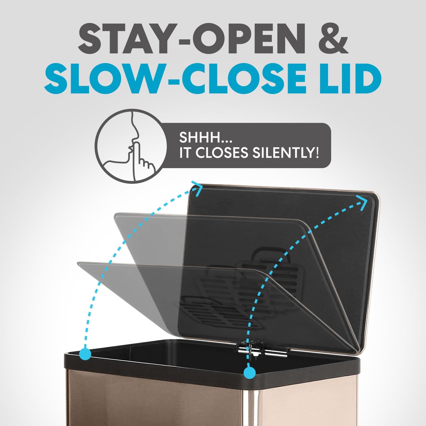 SIMPLI-MAGIC 13.2 Gallon (50L) Step Trash Can – Kitchen Garbage Can with Slow-Close Lid – Odor Control, Hands-Free, Easy to Clean, Brushed Stainless Steel (Rose Gold)