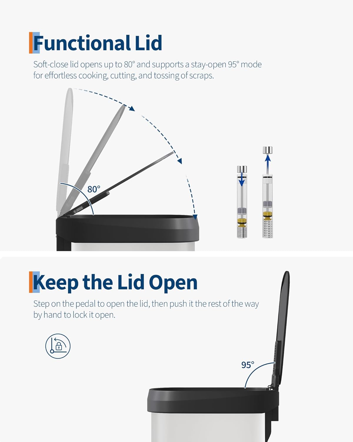 Garvee 21 Gallon / 80 Liter Metal Trash Can with Lid, Large Garbage Can for Kitchen, Rustproof Step-on Kitchen Metal Trash Bin with Liner Rim, Rear Handle, Soft Close Plastic Lid, White