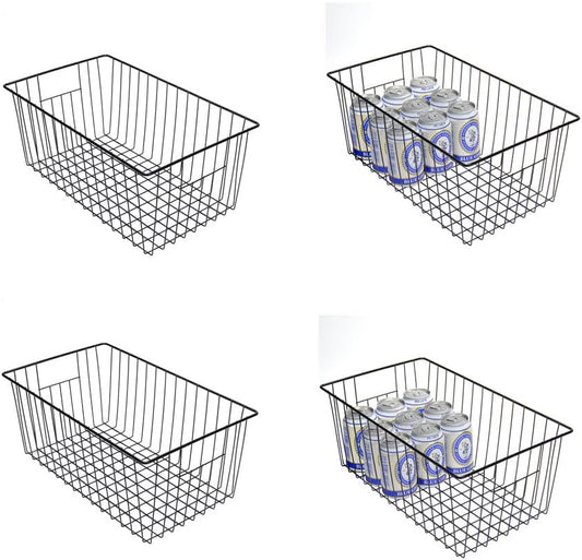 16inch Upright Freezer Organizer Baskets for 13-14,16-21 cu.ft Standup Freezer, Settle freezer chaos and reduce food waste effectively, Durable, Fully Use Space, Improve Air Circulate, Black, Pack 4