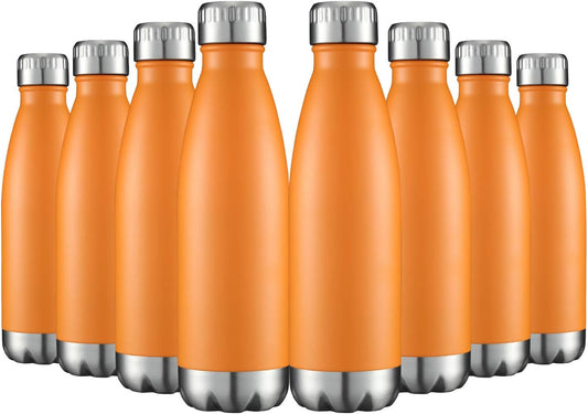 HASLE OUTFITTERS 17oz Stainless Steel Water Bottles Bulk, Vacuum Insulated Water Bottles Double Walled Powder Coated Reusable Metal Sports Water Bottles Keep Drinks Hot and Cold, Orange, 8Packs