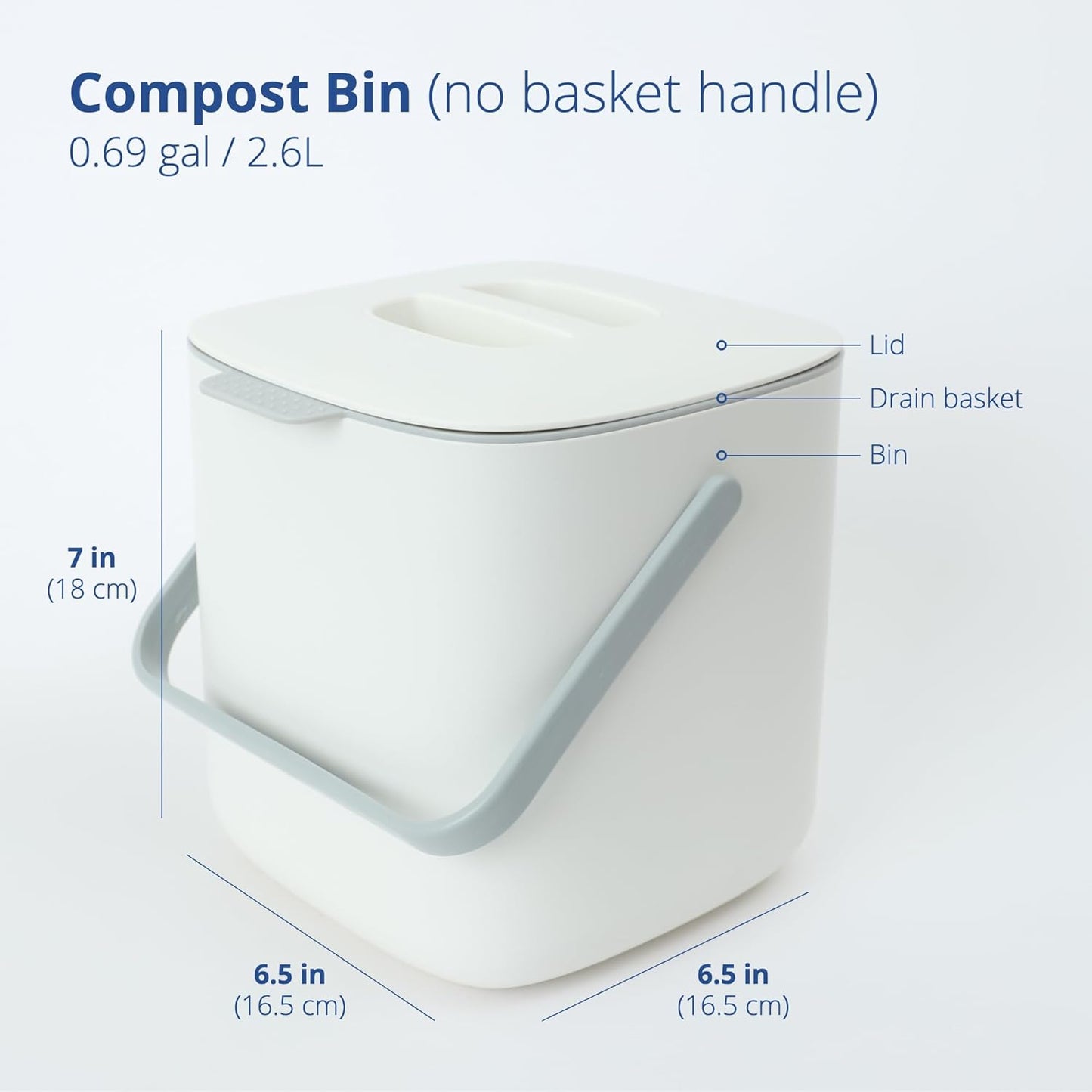 Blue Ginkgo Kitchen Compost Bin [2.6L / 0.69 GAL] – Filter-Free, Odor-Tight Countertop Food Waste Pail with Handle (Made in Korea, White)